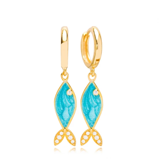 Fish Turquoise Opal Dangle 925 Sterling Silver Earrings Fish Turquoise Opal Dangle 925 Sterling Silver Earrings