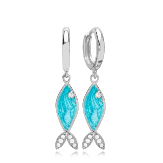 Fish Turquoise Opal Dangle 925 Sterling Silver Earrings Fish Turquoise Opal Dangle 925 Sterling Silver Earrings