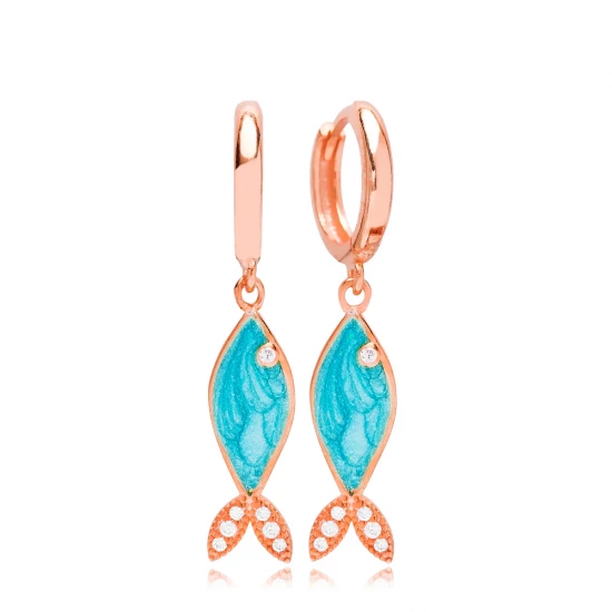 Fish Turquoise Opal Dangle 925 Sterling Silver Earrings Fish Turquoise Opal Dangle 925 Sterling Silver Earrings