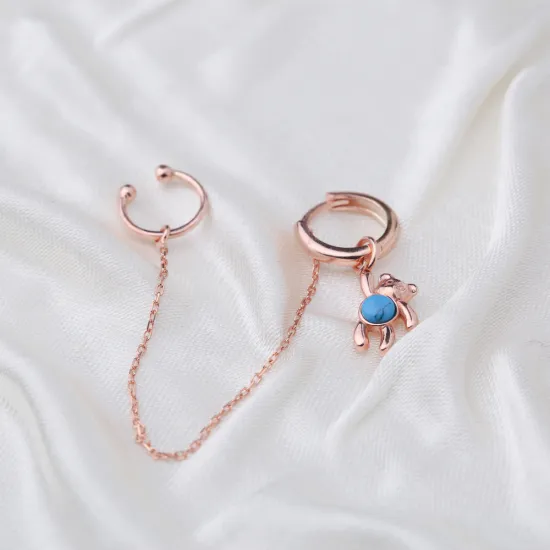 Bear Design Gold Plated Turquoise Stone Single Cartilage And Hoop Earrings 925 Sterling Silver Jewellery Bear Design Gold Plated Turquoise Stone Single Cartilage And Hoop Earrings 925 Sterling Silver Jewellery