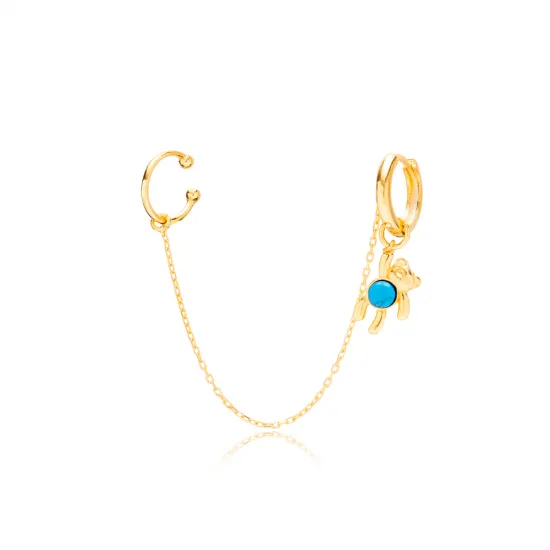Bear Design Gold Plated Turquoise Stone Single Cartilage And Hoop Earrings 925 Sterling Silver Jewellery Bear Design Gold Plated Turquoise Stone Single Cartilage And Hoop Earrings 925 Sterling Silver Jewellery