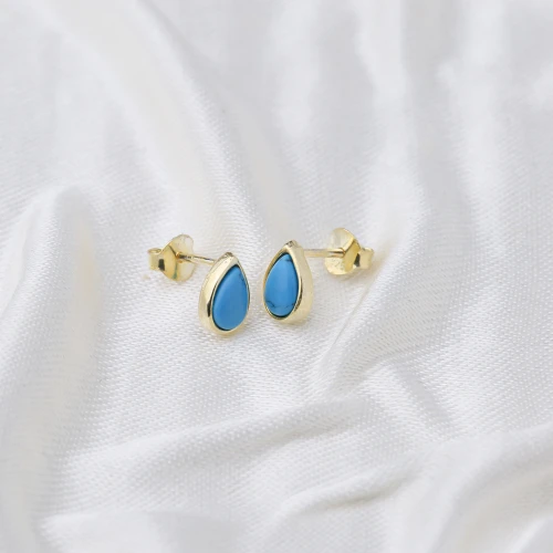 Minimalist Turquoise Drop 925 Sterling Silver Earrings