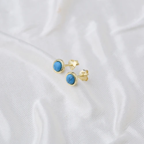 Minimalist Round Turquoise 925 Sterling Silver Earrings