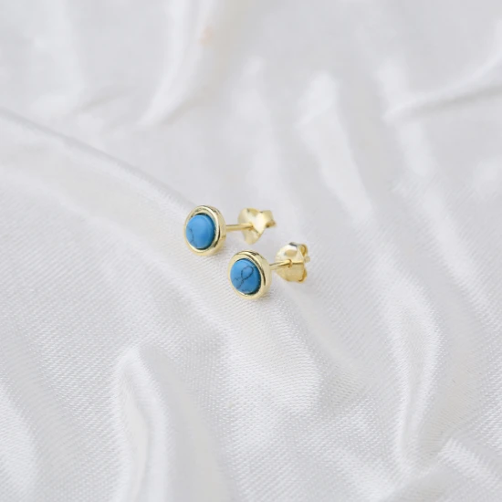 Minimalist Round Turquoise 925 Sterling Silver Earrings Minimalist Round Turquoise 925 Sterling Silver Earrings