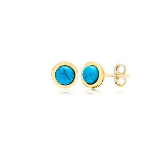 Minimalist Round Turquoise 925 Sterling Silver Earrings