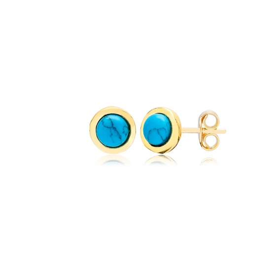 Minimalist Round Turquoise 925 Sterling Silver Earrings Minimalist Round Turquoise 925 Sterling Silver Earrings
