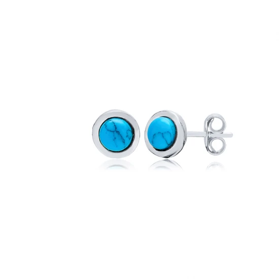 Minimalist Round Turquoise 925 Sterling Silver Earrings Minimalist Round Turquoise 925 Sterling Silver Earrings