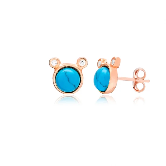 Round Turquoise And Double CZ Sterling Silver Earrings Round Turquoise And Double CZ Sterling Silver Earrings