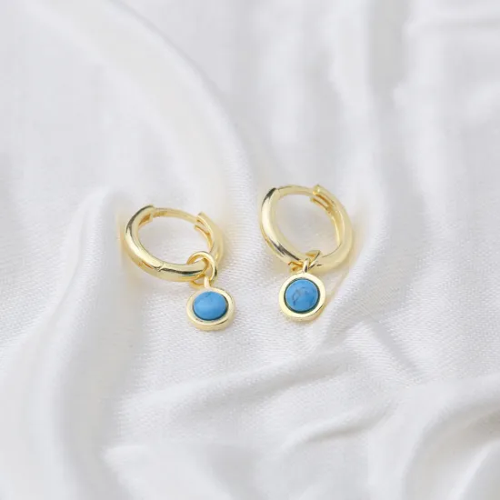 Round Shape Turquoise Stone Gold Plated Dangle Earrings Turkish Wholesale 925 Sterling Silver Jewellery Round Shape Turquoise Stone Gold Plated Dangle Earrings Turkish Wholesale 925 Sterling Silver Jewellery