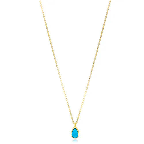 Turquoise Drop Stone Gold Plated Chain Necklace Wholesale Turkish 925 Sterling Silver Jewelry