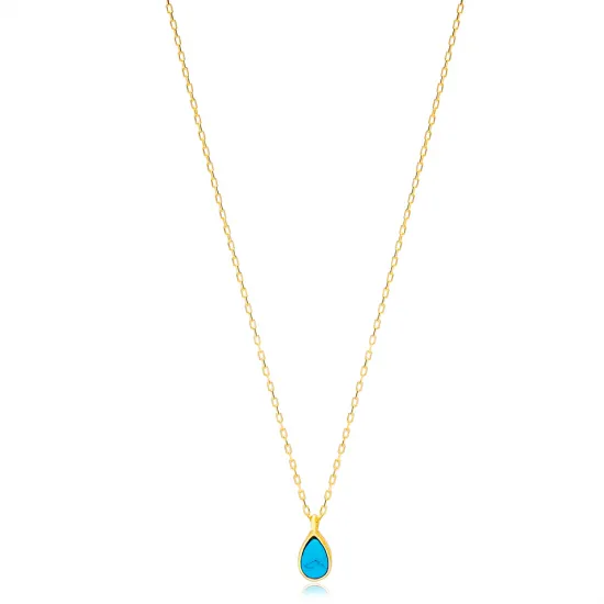 Turquoise Drop Gold Plated Chain 925 Silver Necklace Turquoise Drop Gold Plated Chain 925 Silver Necklace