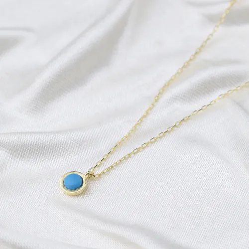 Turquoise Round Stone Gold Plated Charm Necklace Wholesale Turkish 925 Sterling Silver Jewelry