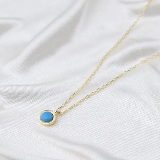 Turquoise Round Stone Gold Plated Charm Necklace Wholesale Turkish 925 Sterling Silver Jewelry Turquoise Round Stone Gold Plated Charm Necklace Wholesale Turkish 925 Sterling Silver Jewelry
