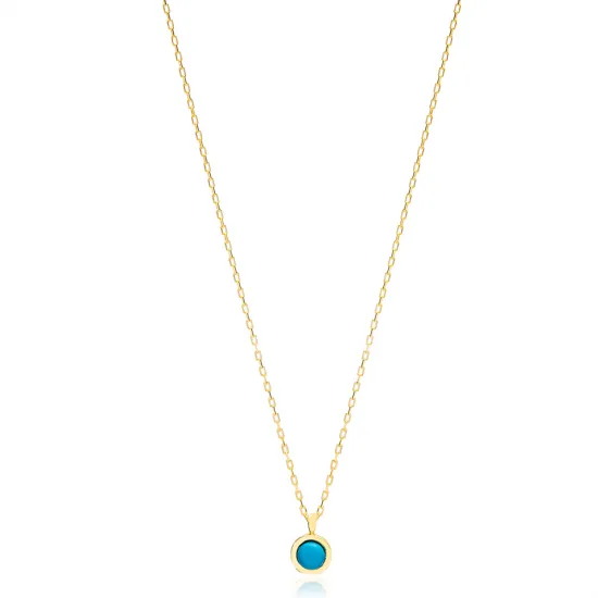 Turquoise Round Stone Gold Plated Charm Necklace Wholesale Turkish 925 Sterling Silver Jewelry Turquoise Round Stone Gold Plated Charm Necklace Wholesale Turkish 925 Sterling Silver Jewelry