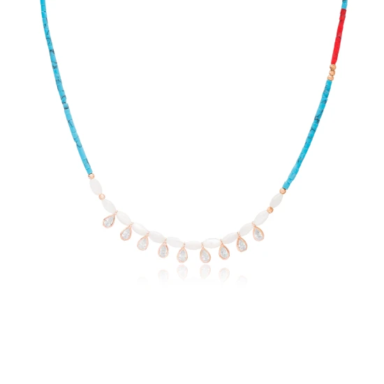 Drop CZ Afghan Beaded 925 Sterling Silver Necklace - Sade 925 Silver Jewelry