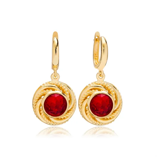 Round Garnet Dangle 925 Sterling Silver Earrings Round Garnet Dangle 925 Sterling Silver Earrings