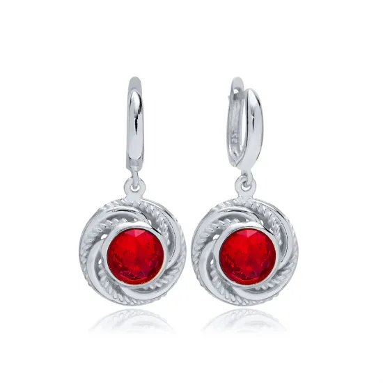 Round Garnet Dangle 925 Sterling Silver Earrings Round Garnet Dangle 925 Sterling Silver Earrings