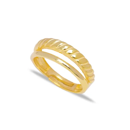 Slanted Ribbed Band Adjustable 925 Sterling Silver Ring