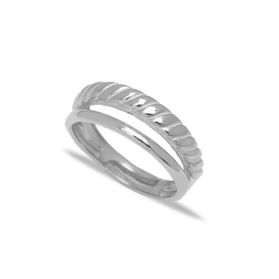 Slanted Ribbed Band Adjustable 925 Sterling Silver Ring