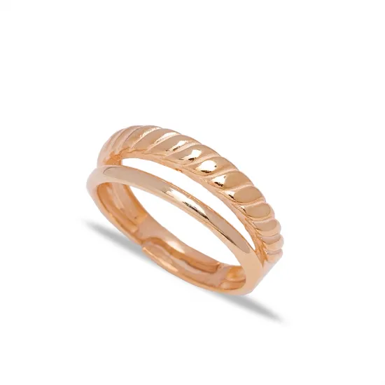 Slanted Ribbed Band Adjustable 925 Sterling Silver Ring