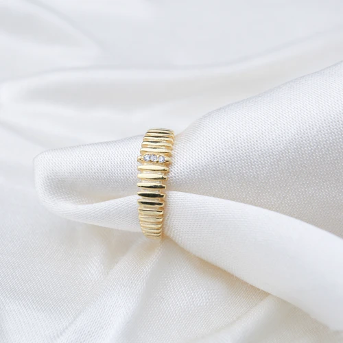 Narrow Ribbed Band CZ Adjustable Sterling Silver Ring