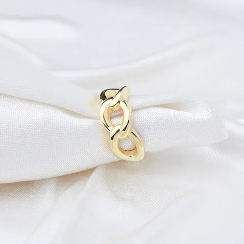 Oval Chain Link Band Adjustable Sterling Silver Ring