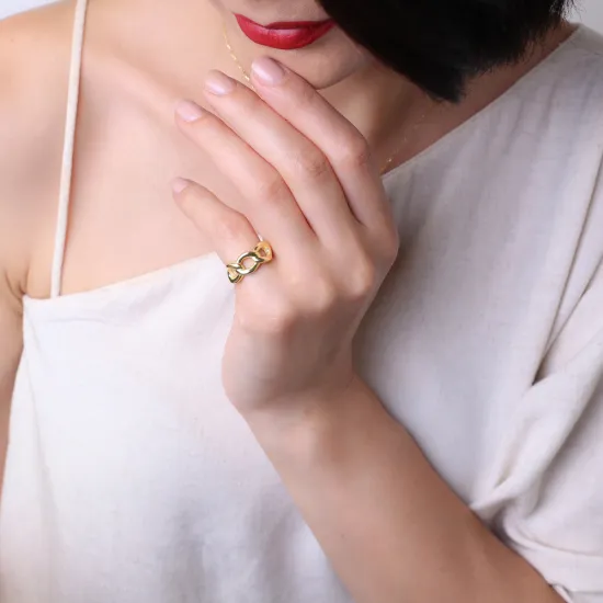 Oval Chain Link Band Adjustable Sterling Silver Ring
