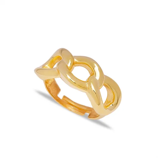 Oval Chain Link Band Adjustable Sterling Silver Ring
