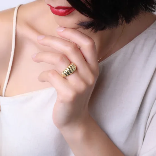 Rounded Ribbed Band Adjustable 925 Sterling Silver Ring