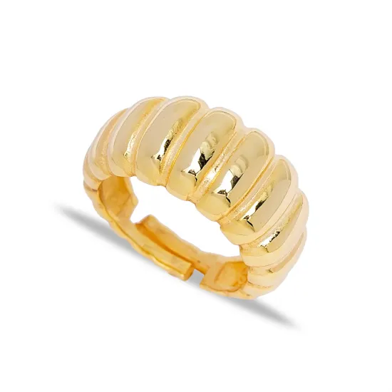 Rounded Ribbed Band Adjustable 925 Sterling Silver Ring