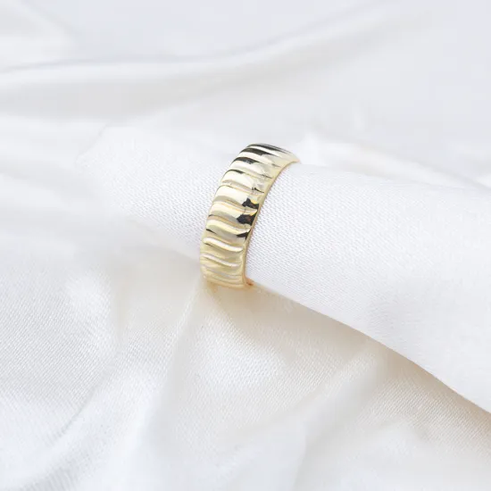 Wide Textured Ribbed Band Adjustable 925 Silver Ring