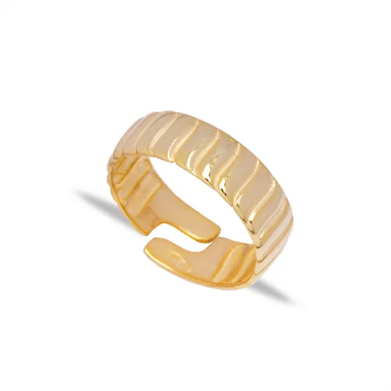 Wide Textured Ribbed Band Adjustable 925 Silver Ring