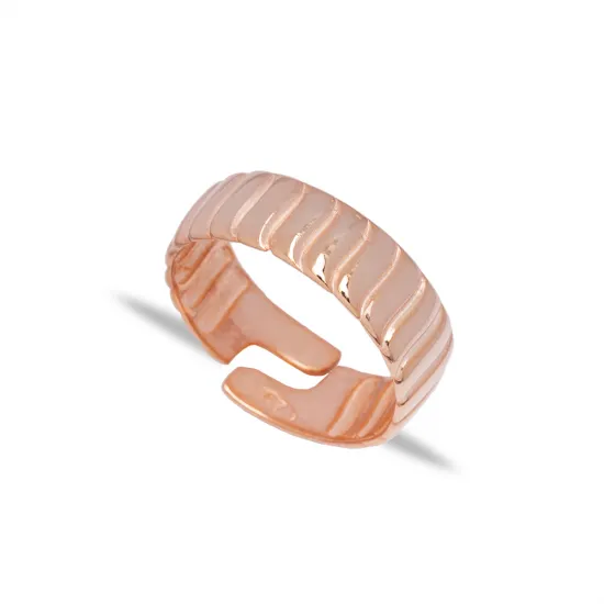 Wide Textured Ribbed Band Adjustable 925 Silver Ring