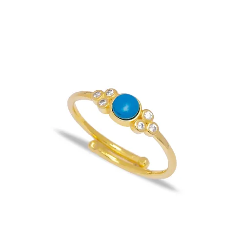 Dainty Turquoise And CZ Adjustable Sterling Silver Ring