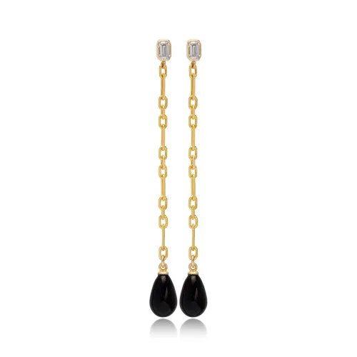 Black Mallorca Pearl Charm Long Earrings