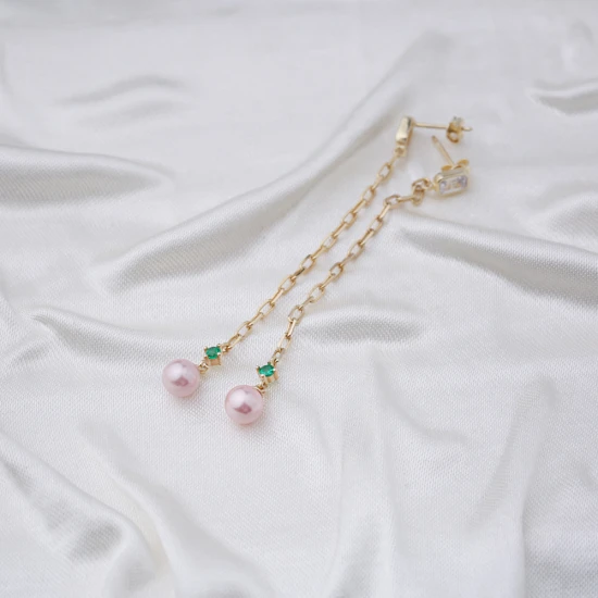 Pink Mallorca Pearl Long 925 Sterling Silver Earrings