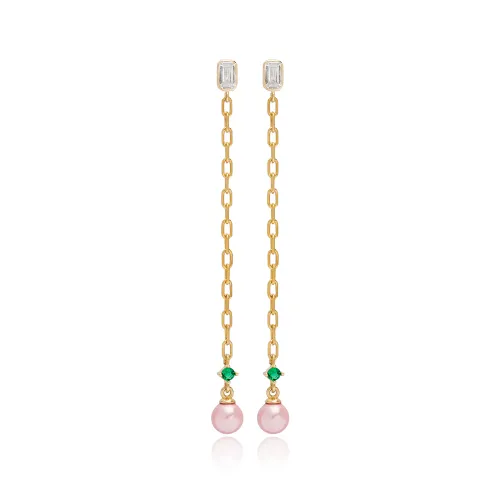 Pink Mallorca Charm Pearl Stud Long Earrings