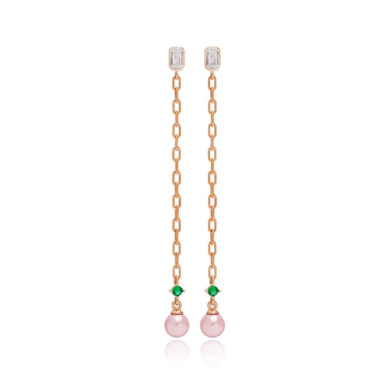 Pink Mallorca Pearl Long 925 Sterling Silver Earrings