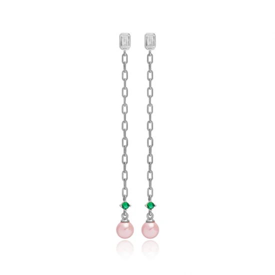 Pink Mallorca Pearl Long 925 Sterling Silver Earrings