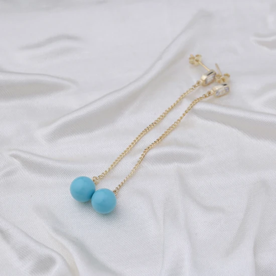 Turquoise Mallorca Pearl Long Sterling Silver Earrings