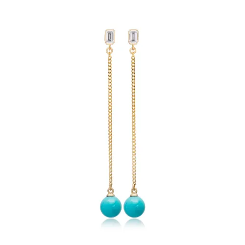 Turquoise Mallorca Pearl Long Earrings