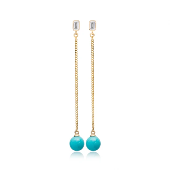 Turquoise Mallorca Pearl Long Sterling Silver Earrings