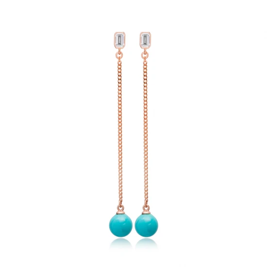 Turquoise Mallorca Pearl Long Sterling Silver Earrings
