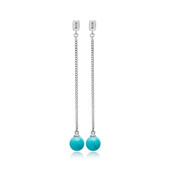 Turquoise Mallorca Pearl Long Sterling Silver Earrings