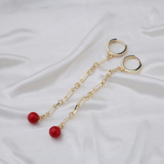 Red Mallorca Pearl Long 925 Sterling Silver Earrings