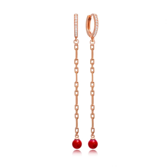 Red Mallorca Pearl Long 925 Sterling Silver Earrings