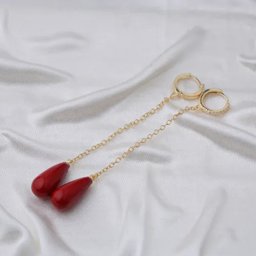 Drop Red Mallorca Pearl Long Earrings Drop Red Mallorca Pearl Long Earrings