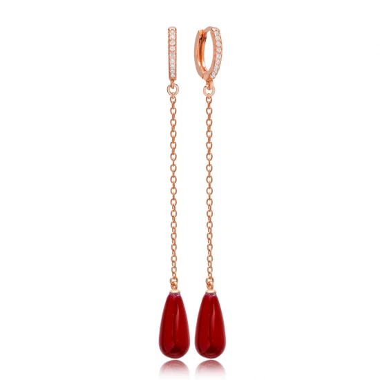Drop Red Mallorca Pearl Long Sterling Silver Earrings Drop Red Mallorca Pearl Long Sterling Silver Earrings