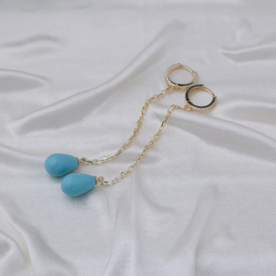 Drop Turquoise Mallorca Pearl Long 925 Silver Earrings