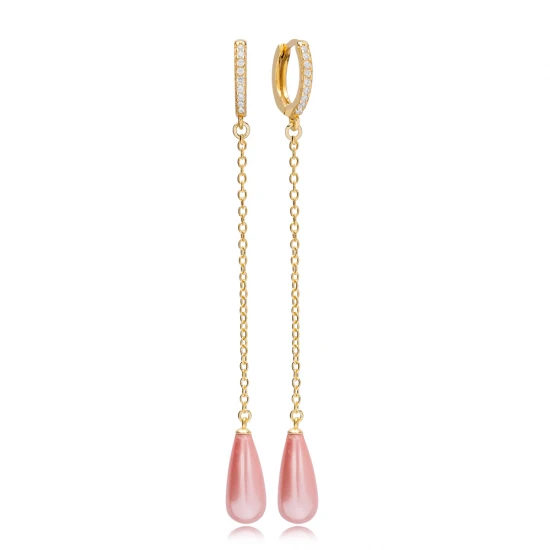 Drop Pink Mallorca Pearl Long Sterling Silver Earrings